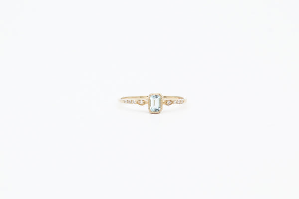 Yellow Gold Bezel Set Aquamarine and Diamond Ring