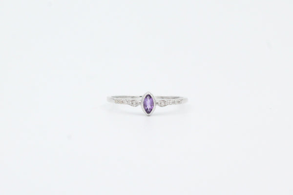 White Gold Bezel Set Marquise Amethyst and Diamond Ring