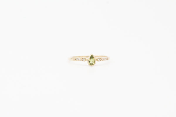 Yellow Gold Pear Shape Bezel Set Peridot and Diamond Ring