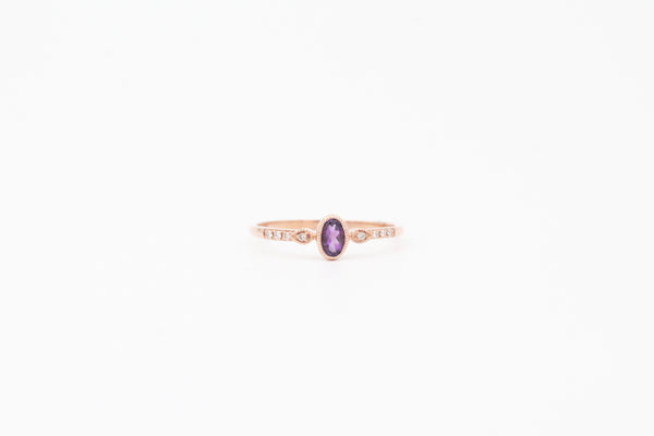 Rose Gold Oval Cut Bezel Amethyst and Diamond Ring