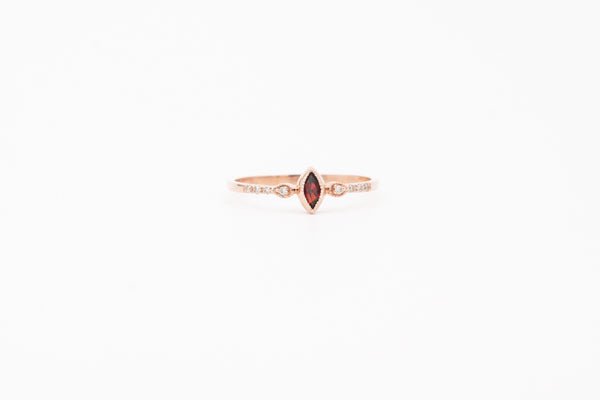 Rose Gold Marquise Cut Bezel Set Garnet and Diamond Ring