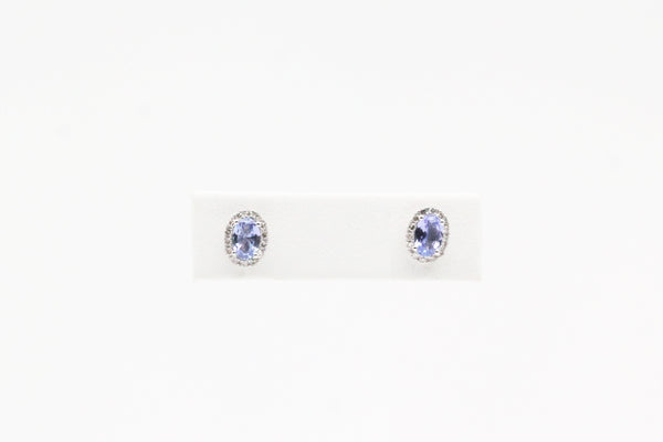 White Gold Tanzanite and Diamond Halo Stud Earrings