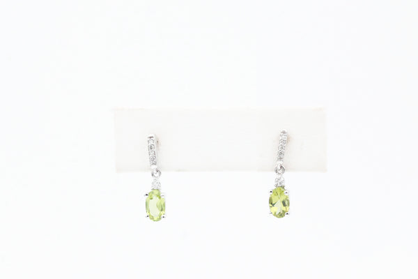 White Gold Peridot and Diamond Drop Earrings