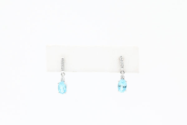 White Gold Blue Topaz and Diamond Drop Earrings