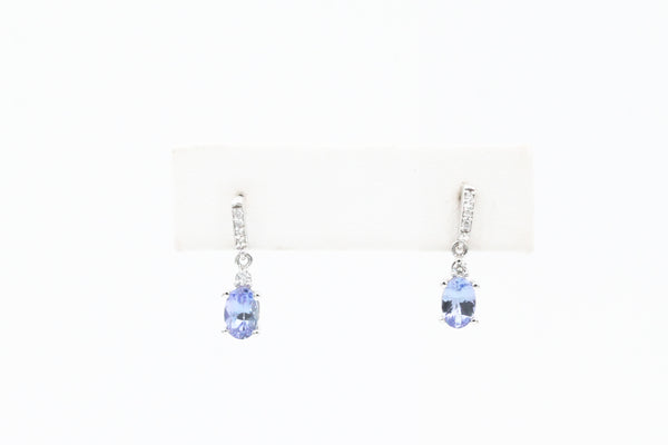 White Gold Tanzanite and Diamond Drop Earrings