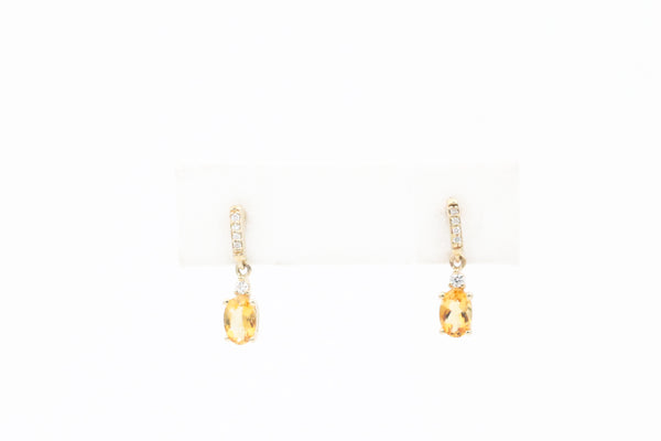Yellow Gold Citrine and Diamond Drop Earrings