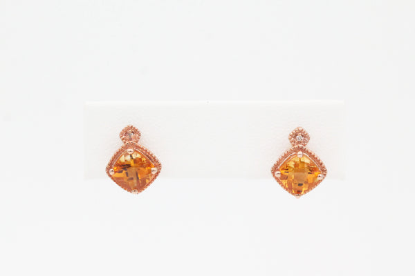 Rose Gold Citrine and Diamond Milgrain Design Earrings
