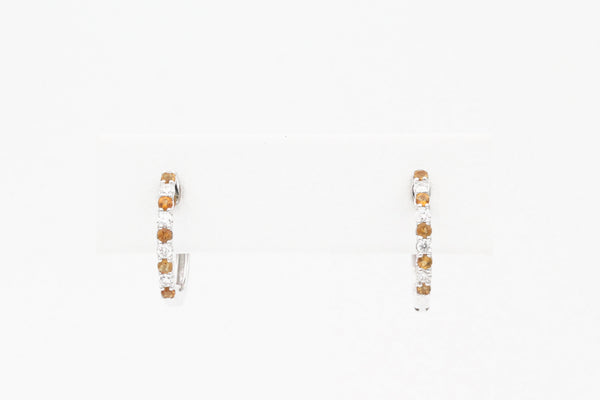 White Gold Citrine and Diamond Hinged Hoop Earrings