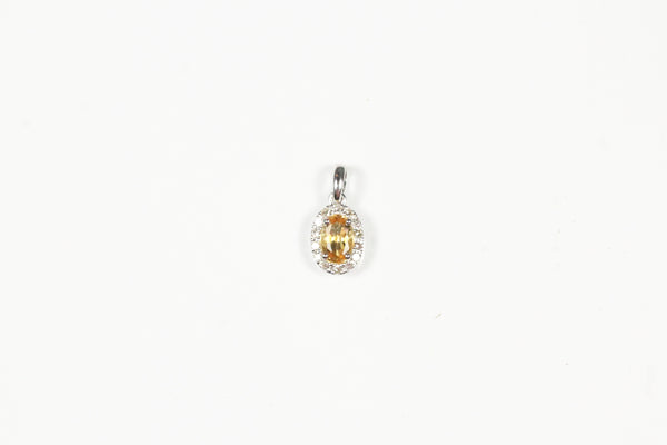 White Gold Citrine and Diamond Halo Pendant