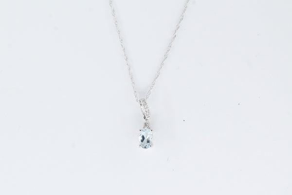 White Gold Aqua and Diamond Drop Necklace