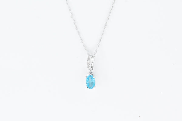 White Gold Blue Topaz and Diamond Drop Necklace