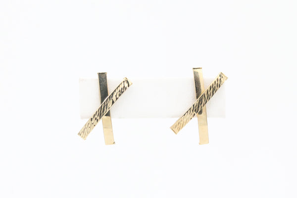 Yellow Gold Textured "X" Earrings