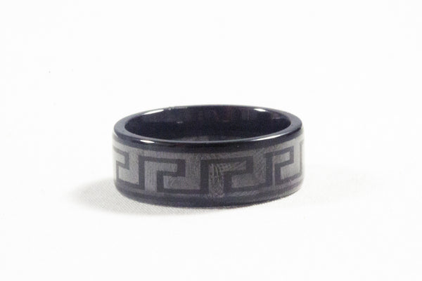 Black Ceramic Band with Greek Key Design