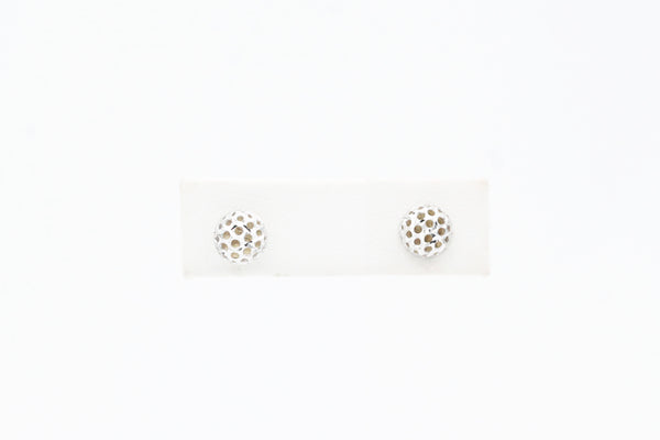 White Gold Diamond Cut Button Earrings