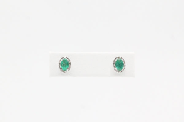 White Gold Emerald Halo Stud Earrings