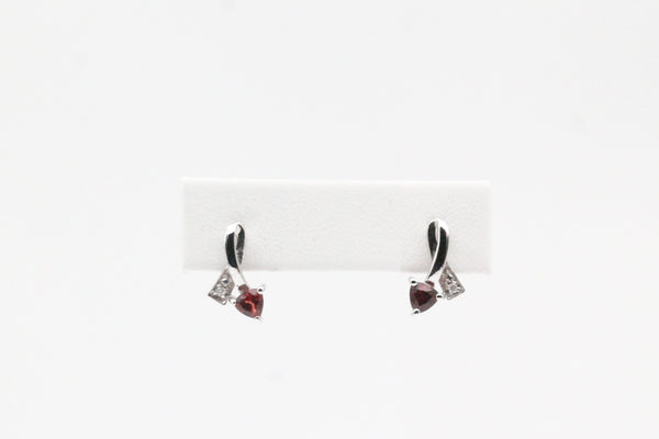 White Gold Trillion Cut Garnet and Diamonds Earrings