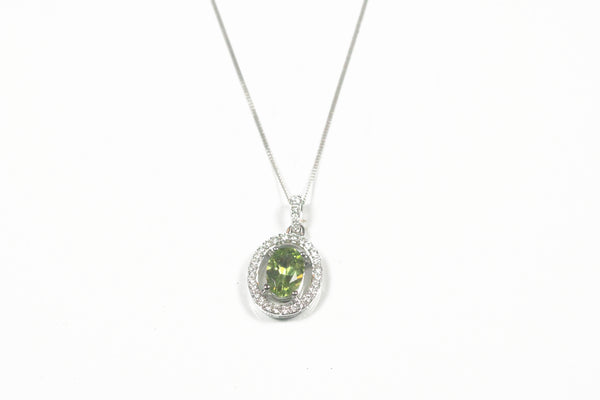 White Gold Peridot and Diamond Halo Necklace