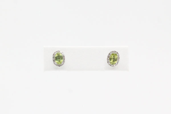 White Gold Peridot and Diamond Halo Earrings