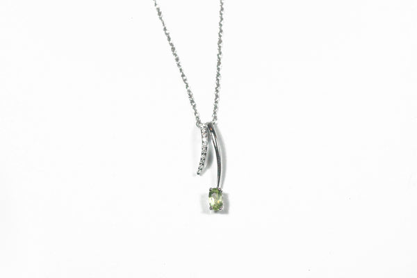 White Gold Peridot and Diamond Pendant with Chain