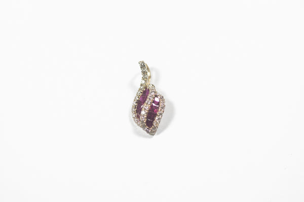 Yellow Gold Ruby and Diamond Swirl Pendant