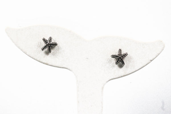 Sterling Silver Antiqued Starfish Earrings with Cubic Zirconia