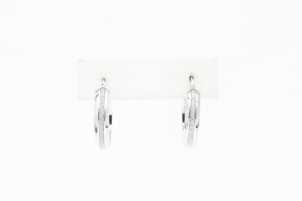 White Gold Texture Stripe Hoop Earrings