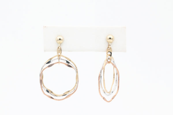 Tri-tone Gold Circle Earrings