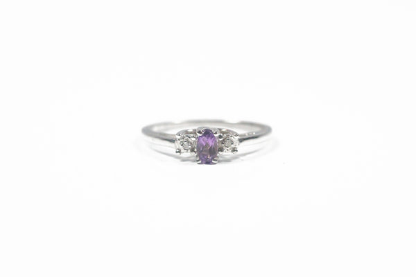 White Gold Amethyst Birthstone Ring with Diamonds