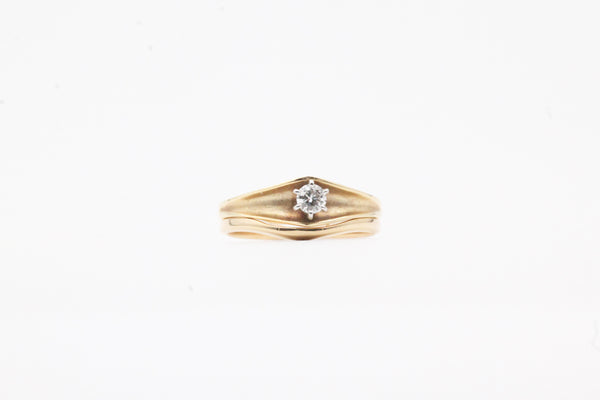 Yellow Gold Engagement Set with Round Diamond Center and Shadow Band
