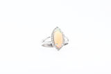 White Gold Marquise Opal and Diamond Halo Ring with Split Shank