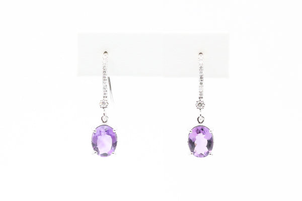 White Gold Amethyst and Diamond Drop Earrings