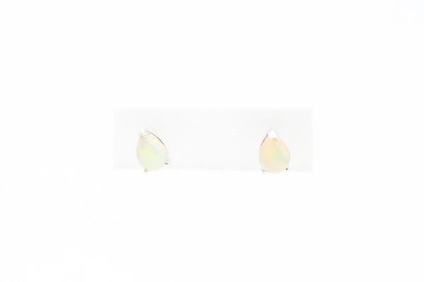 White Gold Pear Shape Opal Cabochon Stud Earrings
