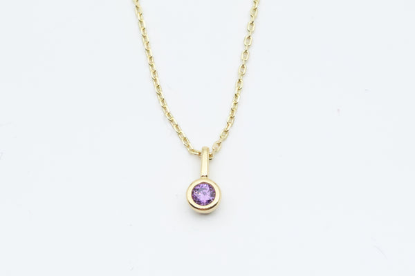 Sterling Silver with Gold Plating Simulated Amethyst Charm Pendant with Chain