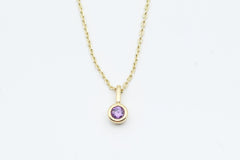 Sterling Silver with Gold Plating Simulated Amethyst Charm Pendant with Chain