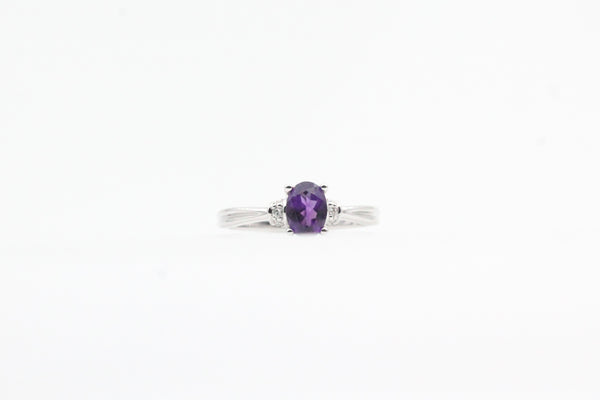 White Gold Amethyst Ring with Diamonds