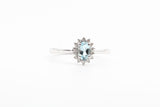 White Gold Aquamarine with Diamond Halo Ring