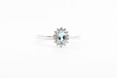 White Gold Aquamarine with Diamond Halo Ring