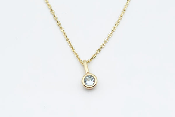 Sterling Silver with Gold Plating Simulated Aquamarine Charm Pendant with Chain