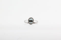 White Gold Oval Aquamarine Split Shank Halo Ring