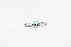 White Gold Aquamarine with Diamond Twist Ring