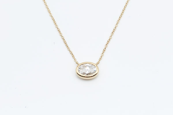 Yellow Gold Bezel Oval Cut Lab Grown Diamond Necklace