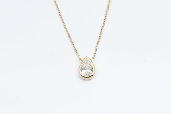 Yellow Gold Bezel Pear Cut Lab Grown Diamond Necklace