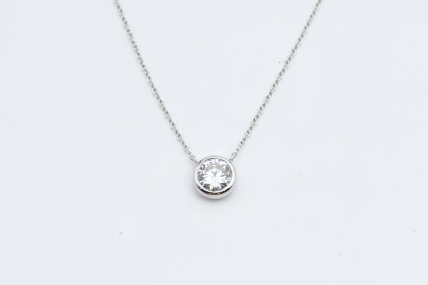 White Gold Bezel  Round Cut Lab Grown Diamond Necklace