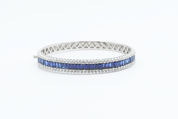 Sterling Silver Created Blue Sapphire Bangle Bracelet