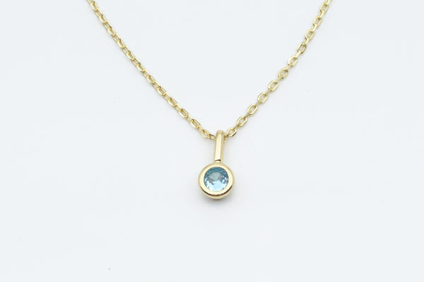 Sterling Silver with Gold Plating Simulated Blue Topaz Charm Pendant with Chain