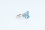 White Gold Emerald Cut Blue Topaz Ring