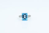 White Gold Emerald Cut Blue Topaz Ring
