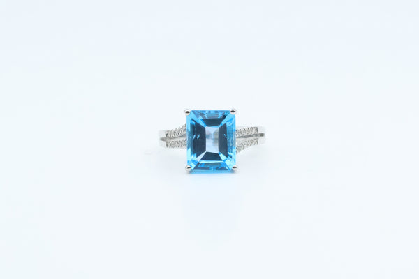 White Gold Emerald Cut Blue Topaz Ring