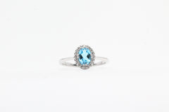 White Gold Blue Topaz Halo Ring