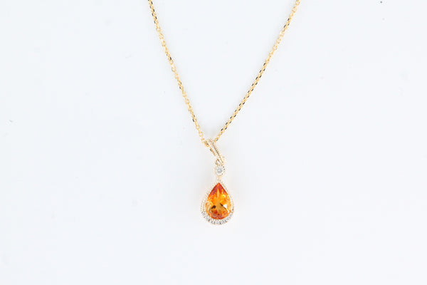 Yellow Gold Pear Citrine Pendant with Chain